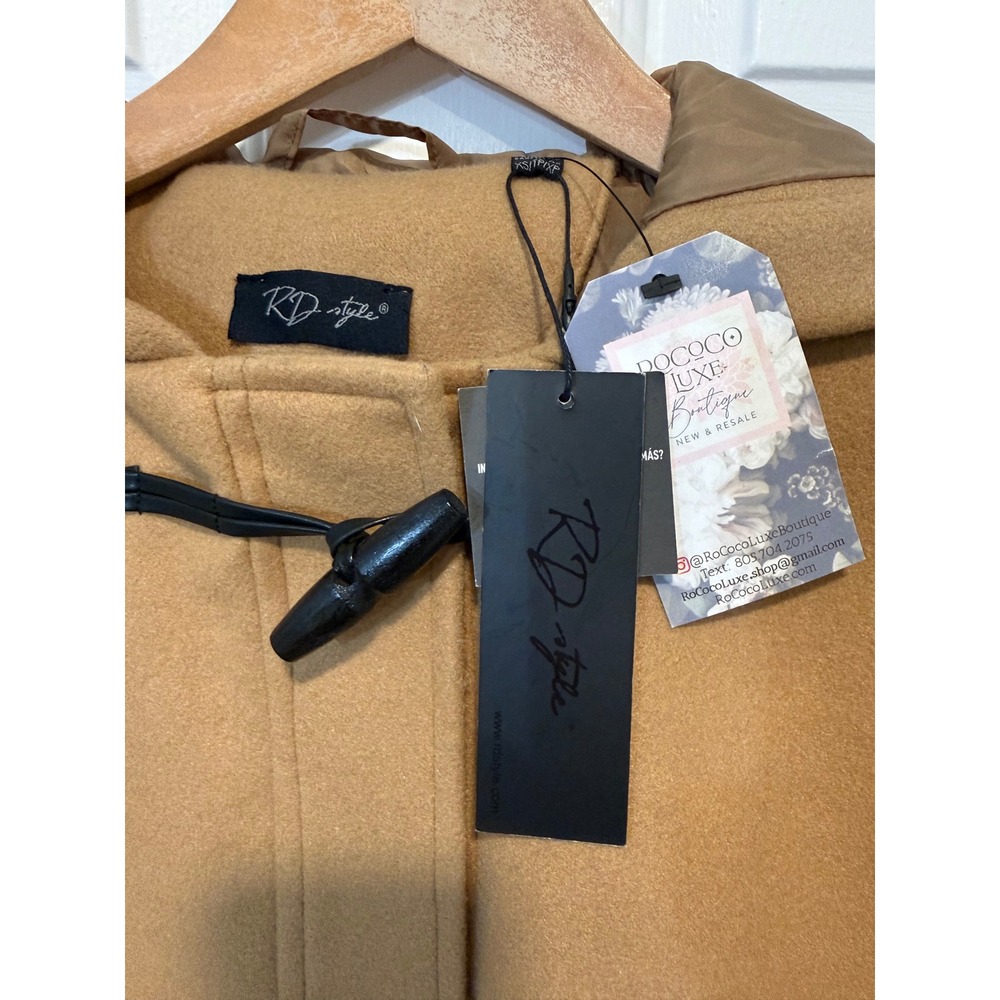 Classic Duffle‎ coat Camel Color Toggle Hooded Warm Winter Outerwear XS M - Picture 10 of 16